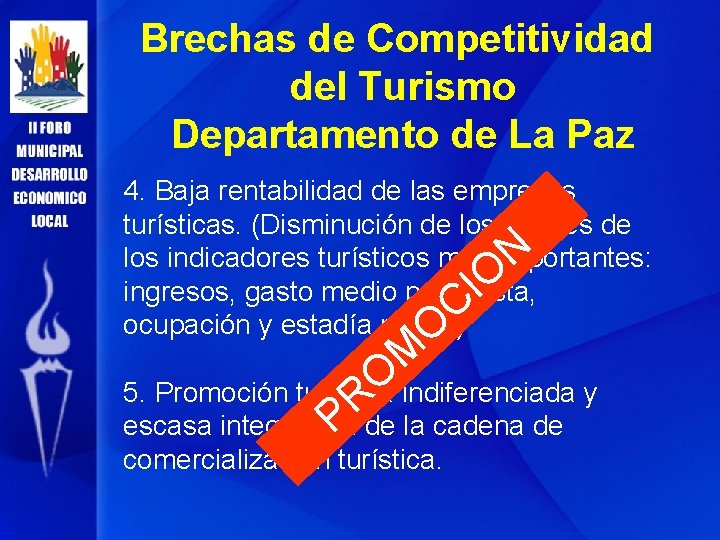 Brechas de Competitividad del Turismo Departamento de La Paz 4. Baja rentabilidad de las