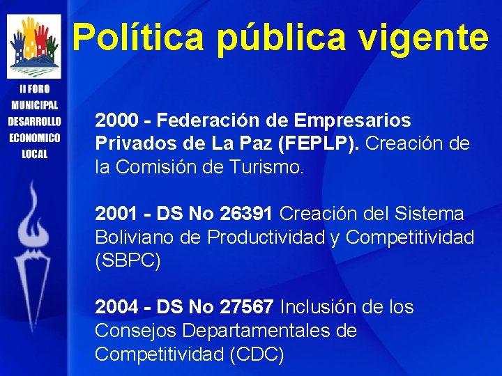 Política pública vigente 2000 - Federación de Empresarios Privados de La Paz (FEPLP). Creación