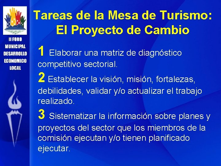 Tareas de la Mesa de Turismo: El Proyecto de Cambio 1 Elaborar una matriz