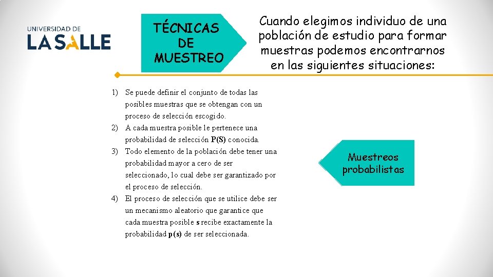 TÉCNICAS DE MUESTREO Cuando elegimos individuo de una población de estudio para formar muestras