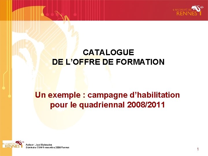 CATALOGUE DE L’OFFRE DE FORMATION Un exemple : campagne d’habilitation pour le quadriennal 2008/2011