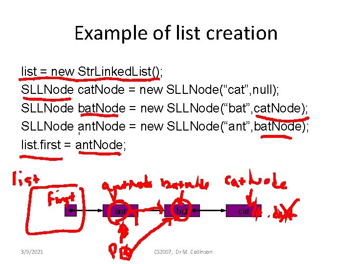 Example of list creation list = new Str. Linked. List(); SLLNode cat. Node =