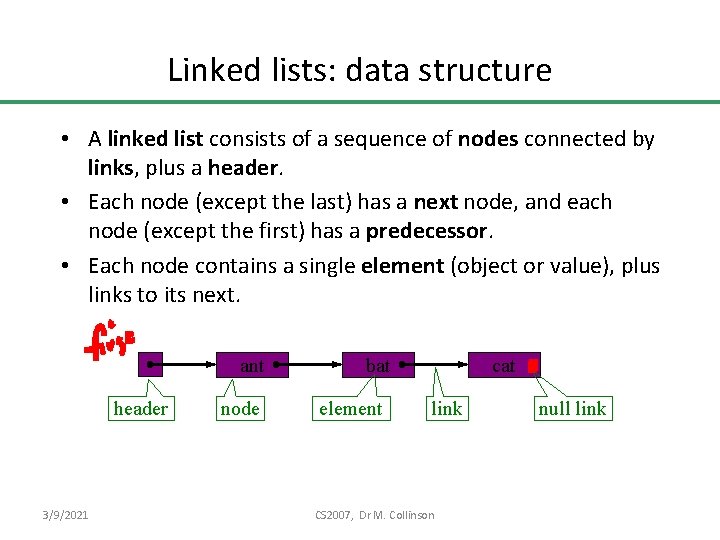 Linked lists: data structure • A linked list consists of a sequence of nodes