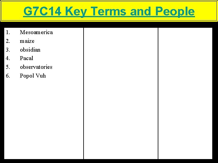 G 7 C 14 Key Terms and People 1. 2. 3. 4. 5. 6.