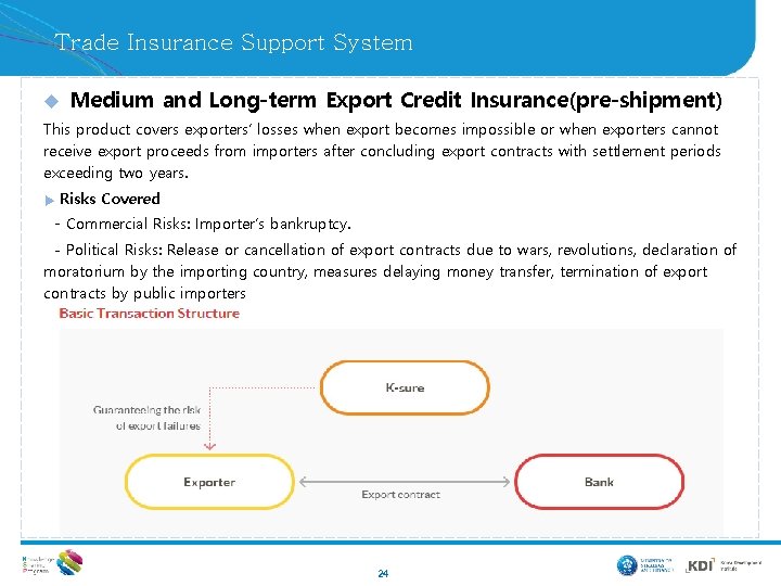 Trade Insurance Support System u Medium and Long-term Export Credit Insurance(pre-shipment) This product covers