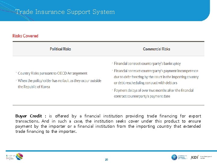 Trade Insurance Support System Buyer Credit : is offered by a financial institution providing