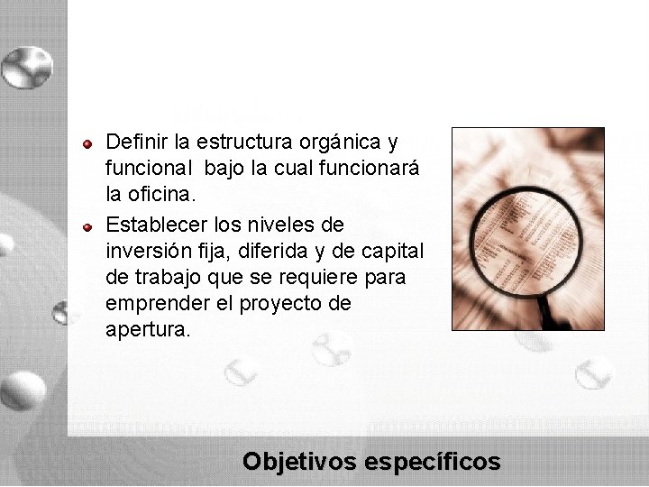 Definir la estructura orgánica y funcional bajo la cual funcionará la oficina. Establecer los Definir la estructura orgánica y funcional bajo la cual funcionará la oficina. Establecer los
