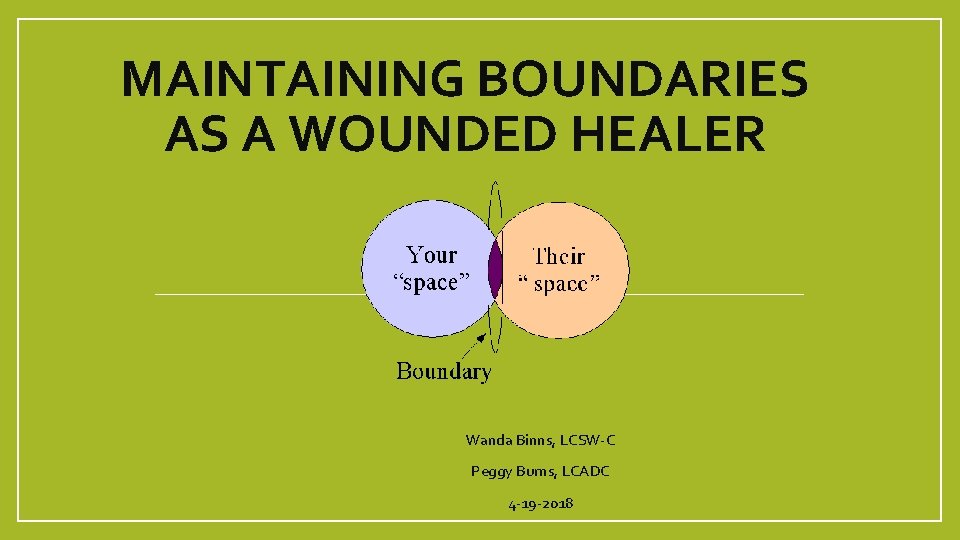 MAINTAINING BOUNDARIES AS A WOUNDED HEALER Wanda Binns, LCSW-C Peggy Burns, LCADC 4 -19