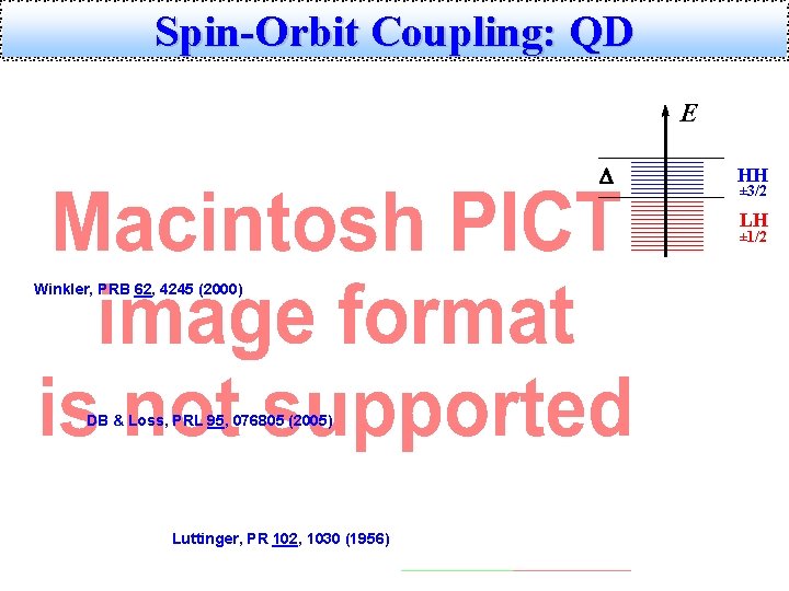 Spin-Orbit Coupling: QD E D HH ± 3/2 LH ± 1/2 Winkler, PRB 62,