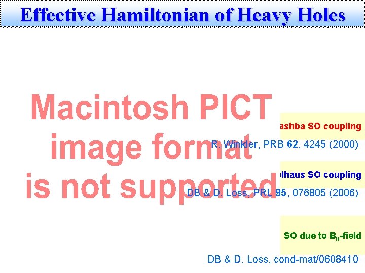 Effective Hamiltonian of Heavy Holes Rashba SO coupling R. Winkler, PRB 62, 4245 (2000)