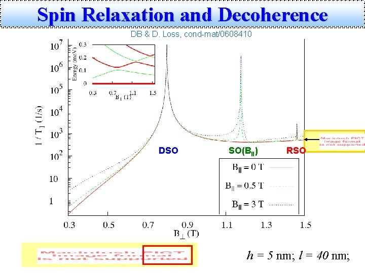 Spin Relaxation and Decoherence DB & D. Loss, cond-mat/0608410 DSO SO(BII) RSO h =