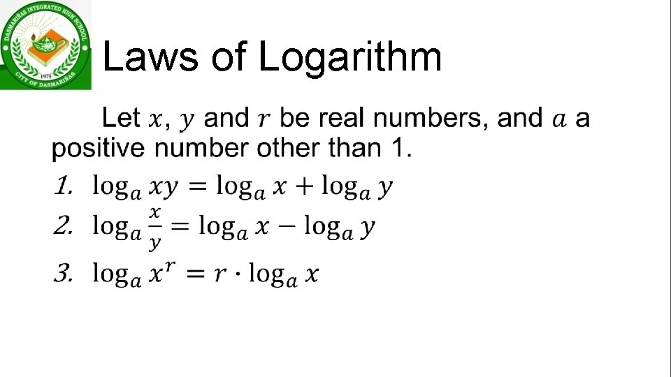 Laws of Logarithm • 