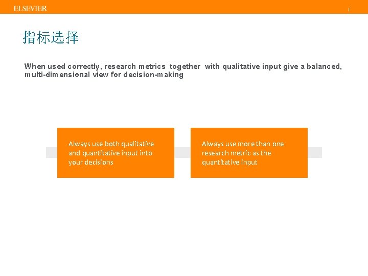 | 指标选择 When used correctly, research metrics together with qualitative input give a balanced, | 指标选择 When used correctly, research metrics together with qualitative input give a balanced,