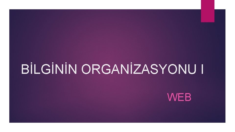 BİLGİNİN ORGANİZASYONU I WEB 