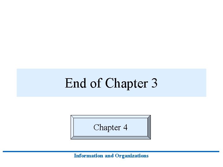 End of Chapter 3 Chapter 4 Information and Organizations 