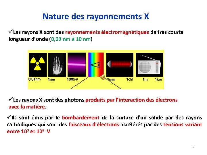 Nature des rayonnements X üLes rayons X sont des rayonnements électromagnétiques de très courte