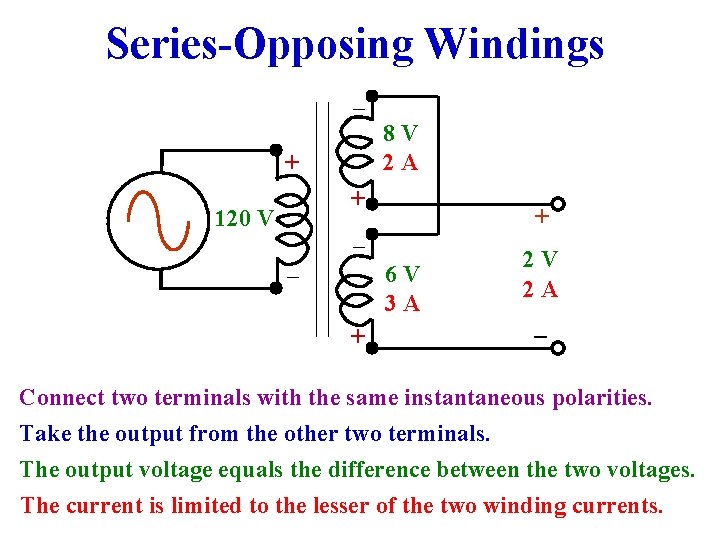 Series-Opposing Windings _ 8 V 2 A + + _ 120 V _ +