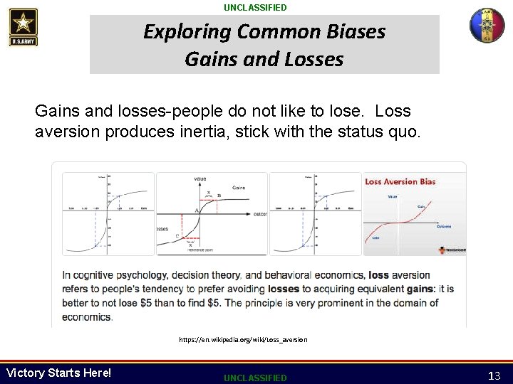 UNCLASSIFIED Exploring Common Biases Gains and Losses Gains and losses-people do not like to UNCLASSIFIED Exploring Common Biases Gains and Losses Gains and losses-people do not like to