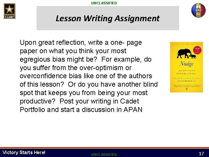 UNCLASSIFIED Lesson Writing Assignment Upon great reflection, write a one- page paper on what UNCLASSIFIED Lesson Writing Assignment Upon great reflection, write a one- page paper on what