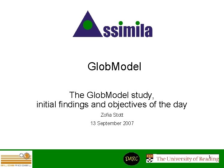 Glob. Model The Glob. Model study, initial findings and objectives of the day Zofia