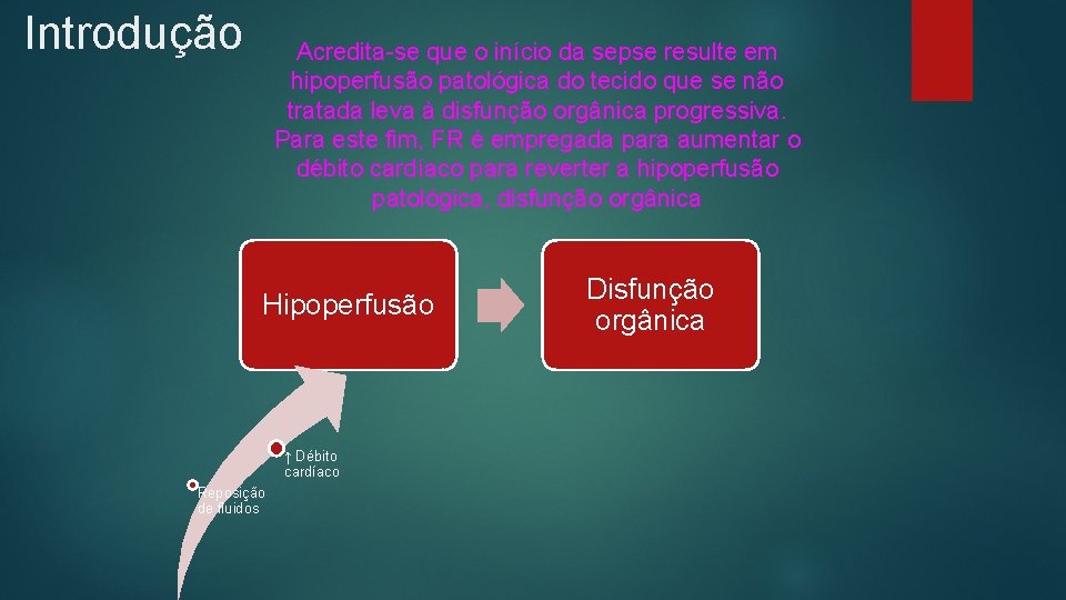 Introdução Acredita-se que o início da sepse resulte em hipoperfusão patológica do tecido que