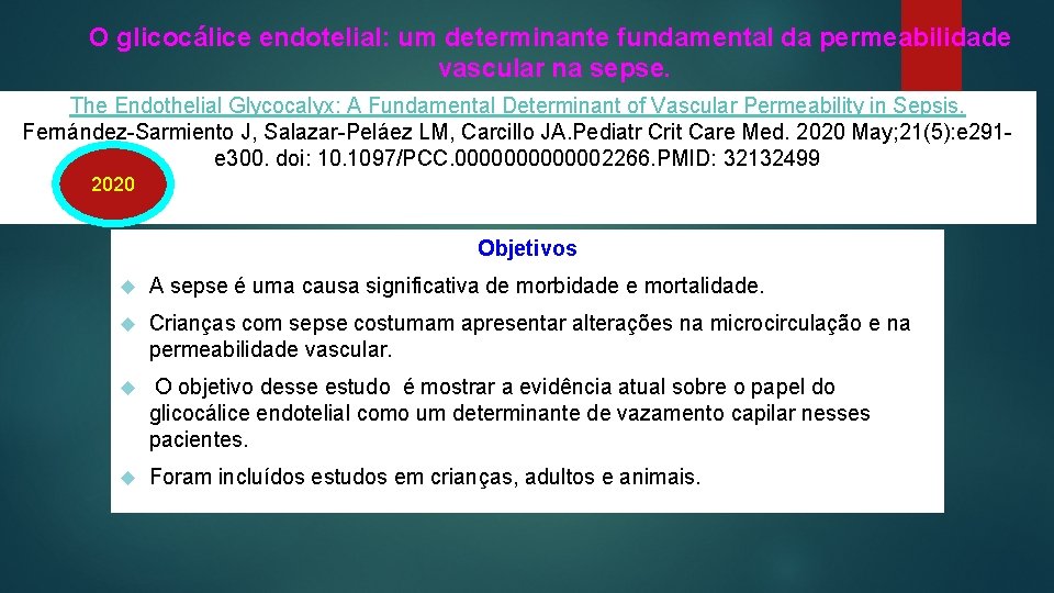 O glicocálice endotelial: um determinante fundamental da permeabilidade vascular na sepse. The Endothelial Glycocalyx: