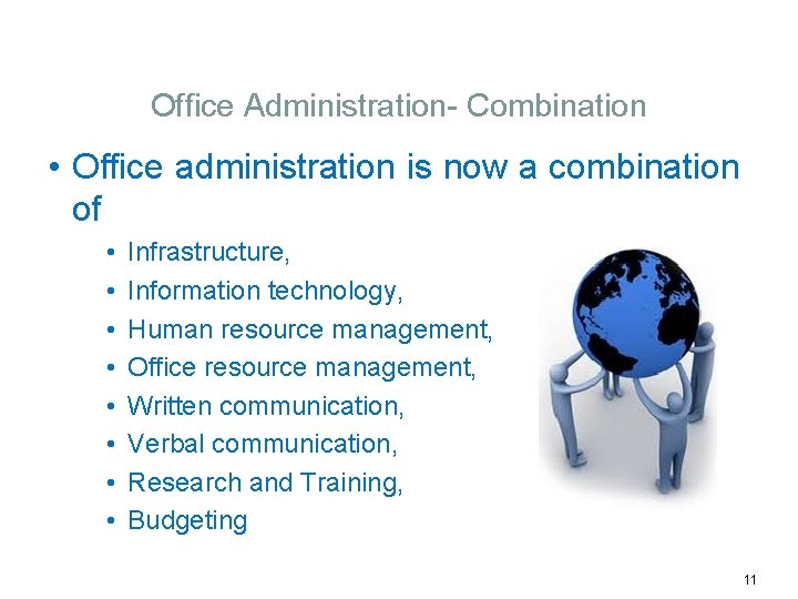 Office Administration- Combination • Office administration is now a combination of • • Infrastructure,