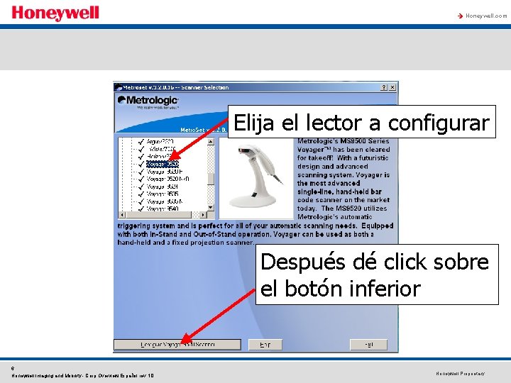 à Honeywell. com Elija el lector a configurar Después dé click sobre el botón à Honeywell. com Elija el lector a configurar Después dé click sobre el botón