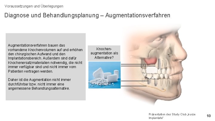 Voraussetzungen und Überlegungen Diagnose und Behandlungsplanung – Augmentationsverfahren bauen das vorhandene Knochenvolumen auf und
