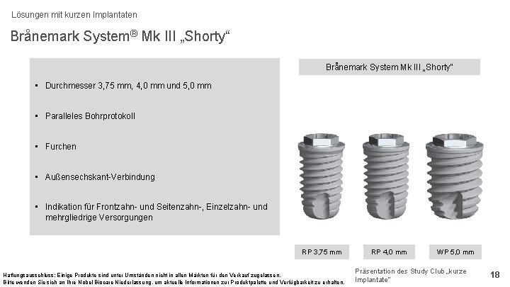 Lösungen mit kurzen Implantaten Brånemark System® Mk III „Shorty“ Brånemark System Mk III „Shorty“