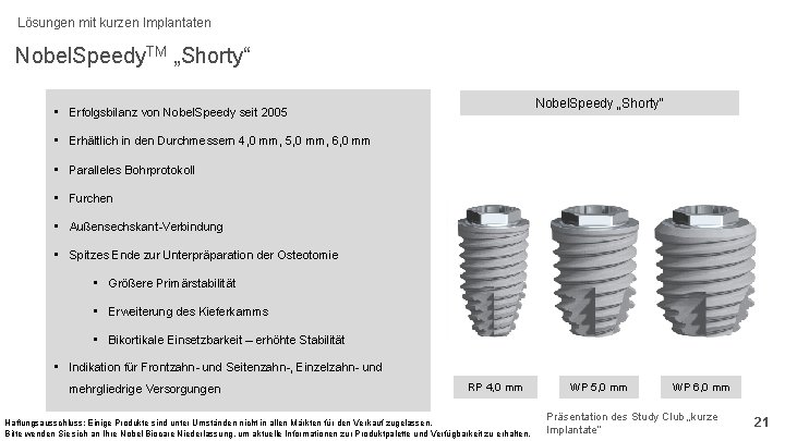 Lösungen mit kurzen Implantaten Nobel. Speedy. TM „Shorty“ Nobel. Speedy „Shorty“ • Erfolgsbilanz von
