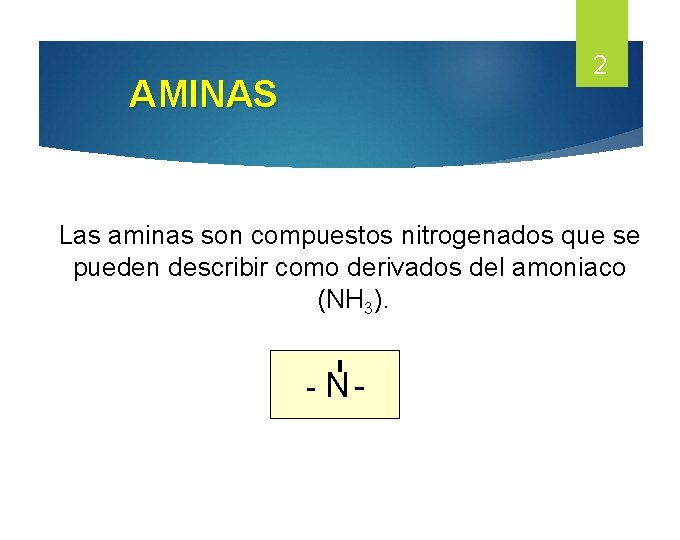 2 AMINAS Las aminas son compuestos nitrogenados que se pueden describir como derivados del