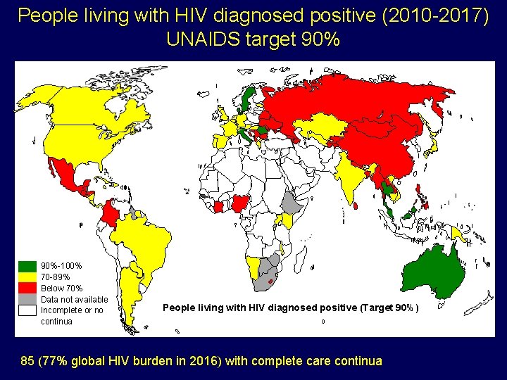 People living with HIV diagnosed positive (2010 -2017) UNAIDS target 90%-100% 70 -89% Below