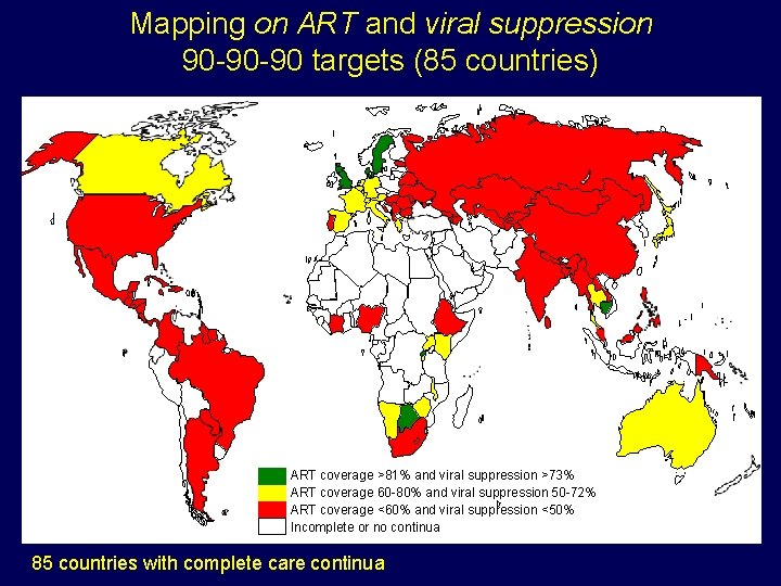 Mapping on ART and viral suppression 90 -90 -90 targets (85 countries) ART coverage