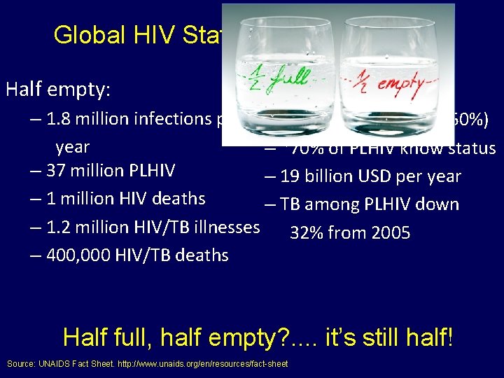 Global HIV Status Report (2015/16) Half empty: Half full: – 1. 8 million infections