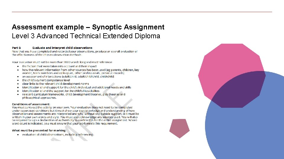 Assessment example – Synoptic Assignment Level 3 Advanced Technical Extended Diploma 