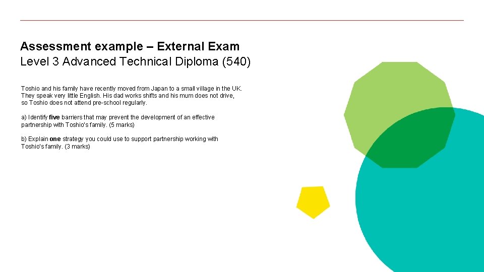 Assessment example – External Exam Level 3 Advanced Technical Diploma (540) Toshio and his