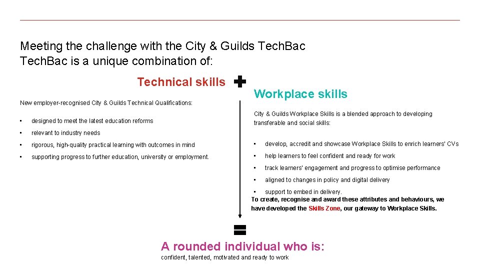 Meeting the challenge with the City & Guilds Tech. Bac is a unique combination