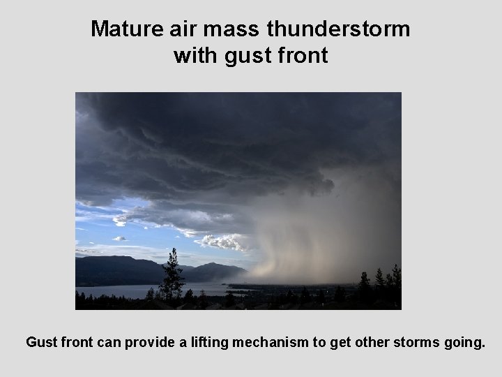 Mature air mass thunderstorm with gust front Gust front can provide a lifting mechanism