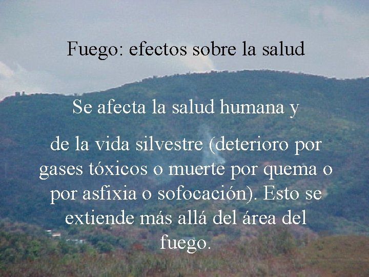 Fuego: efectos sobre la salud Se afecta la salud humana y de la vida