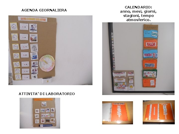 AGENDA GIORNALIERA ATTIVITA’ DI LABORATORIO CALENDARIO: anno, mesi, giorni, stagioni, tempo atmosferico. 