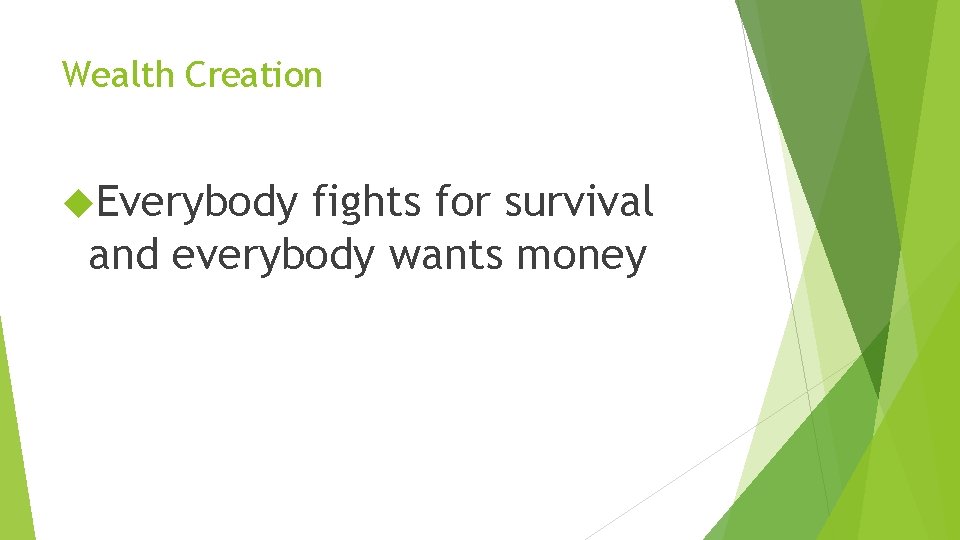 Wealth Creation Everybody fights for survival and everybody wants money 