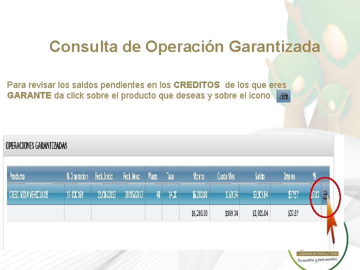 Consulta de Operación Garantizada Para revisar los saldos pendientes en los CREDITOS de los