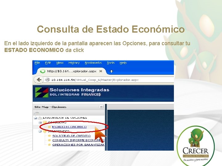 Consulta de Estado Económico En el lado izquierdo de la pantalla aparecen las Opciones,