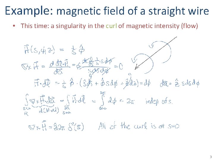 Example: magnetic field of a straight wire • This time: a singularity in the