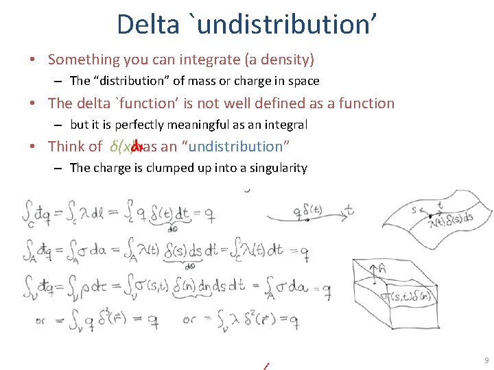 Delta `undistribution’ • Something you can integrate (a density) – The “distribution” of mass