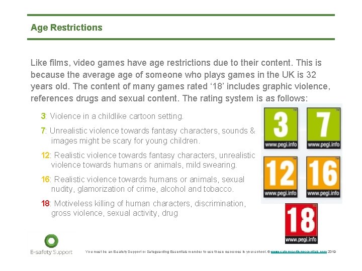 Age Restrictions Like films, video games have age restrictions due to their content. This