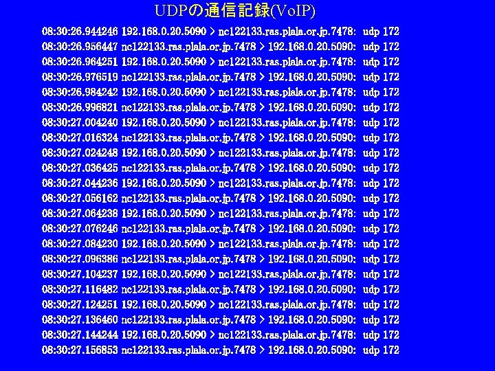 UDPの通信記録(Vo. IP) 08: 30: 26. 944246 08: 30: 26. 956447 08: 30: 26. 964251