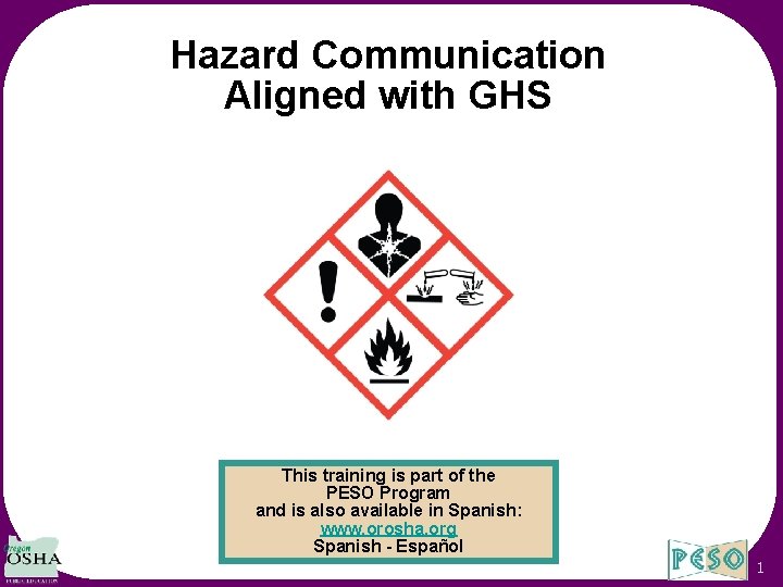 Hazard Communication Aligned with GHS This training is part of the PESO Program and