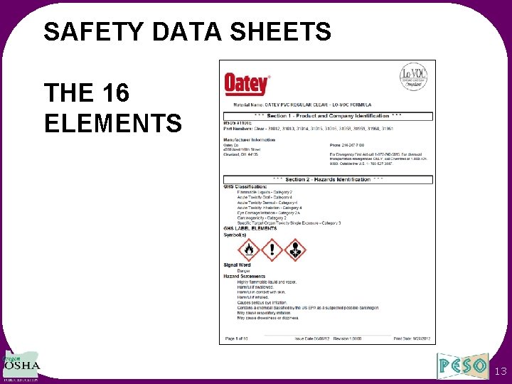 SAFETY DATA SHEETS THE 16 ELEMENTS 13 